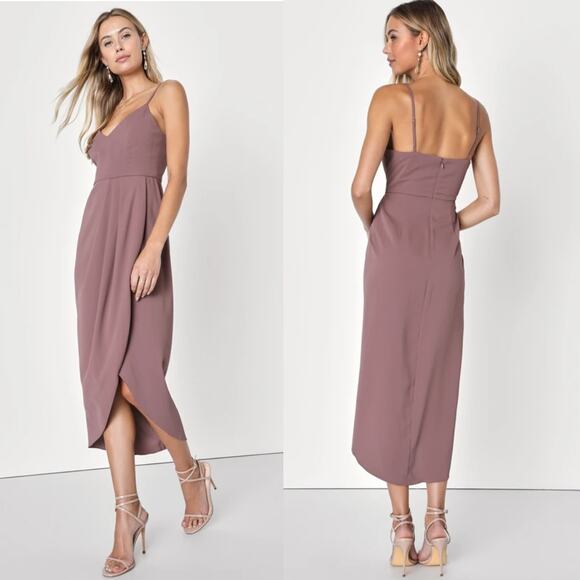 Lulus Reinette Mauve Purple Midi Dress Party Cocktail Wedding Bridesmaid Size XL - Picture 2 of 8